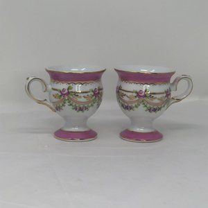 Limoges   footed Tea cups, gold/ Pink rimmed